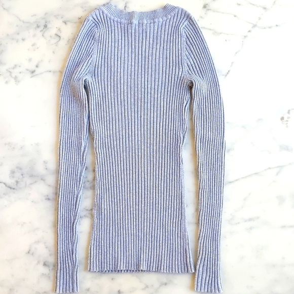 NWOT.Express Rayon Blended Stretch V-Neck Stripes Grey/Silver Sparkle Sweater - Picture 4 of 4